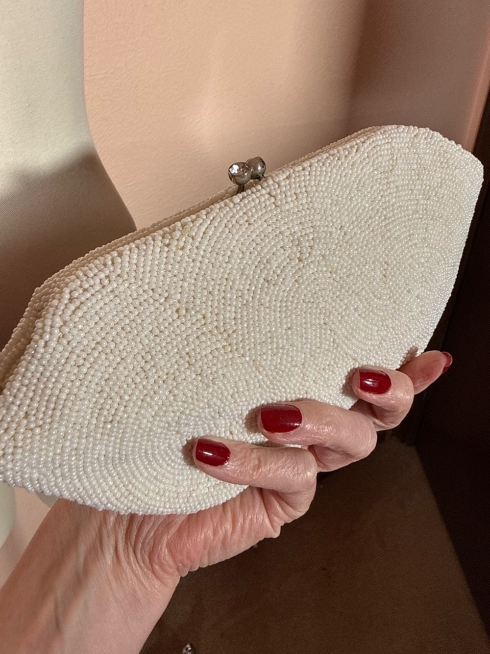 Vintage 1940’s Art Deco Heavy glass beaded white Evening clutch bag Wedding
